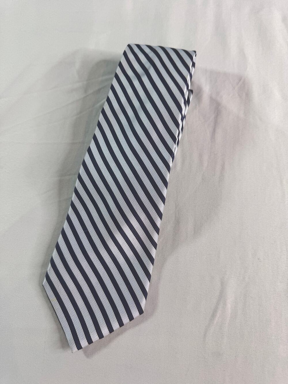 Brooks Brothers Pure Silk Tie Navy White Repp Stripe Woven England Made USA